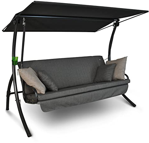 Angerer Hollywoodschaukel Drift Smart – Schaukel zum Sitzen, Liegen & Entspannen, inkl. Bett-Funktion, einfache Montage, Made in Germany, hochwertiger Stoff, Grau