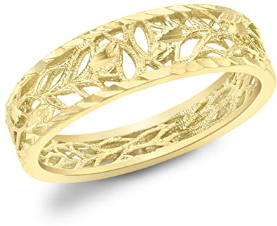 CARISSIMA Damen Ring 9k (375) Gelbgold Diamant-geschnitten Blätter Band - Größe O