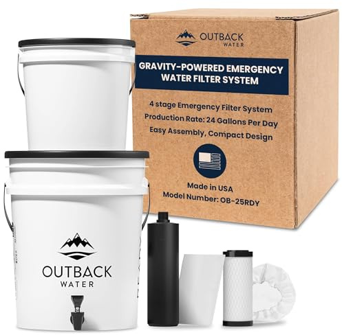 Outback Système de filtre à eau potable d'urgence – Filtration de l'eau par gravité pour la survie, hors réseau, préparation aux catastrophes, voyages et camping, kit d'évacuation jusqu'à 80 litres