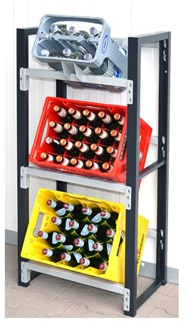Vesalia Getränkekistenregal für 3 Kisten - Wandmontage geeignet, Patentiertes Design, Anthrazit, Silbergrau, 116 cm hoch, 57,5 cm breit, 36 cm tief
