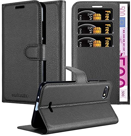 cadorabo Coque pour Xiaomi RedMi 6A en Noir DE Jais - Housse Protection avec Fermoire Magnétique, Stand Horizontal et Fente Carte - Portefeuille Etui Poche Folio Case Cover