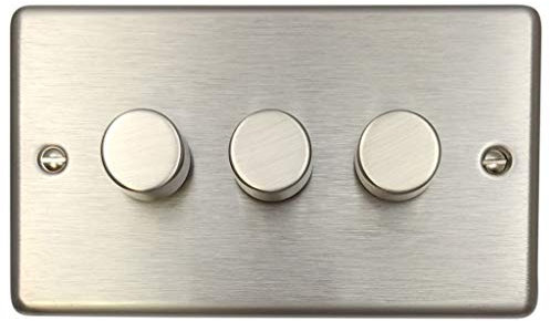 G&H CSS513 Standard Plate Brushed Steel 3 Gang 1 or 2 Way V-Pro LED Dimmer Switch
