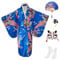Kimono Enfant Deguisement Japonaise Fille Robe Japonaise pour la Fête et le Spectacle,Satin Cosplay Anime avec Eventail Pliant,Chaussettes Tabi,Masque de Renard et Epingle à Cheveux,Bleu Royal,150
