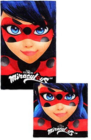 Theonoi 2 Teile - Kinder Handtuch Set – wählbar: Paw Patrol Frozen Ladybug Thomas Spiderman – 100% Baumwolle - Handtuch/Gesichtstuch und Waschlappen (Ladybug)
