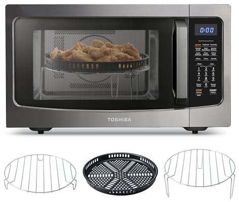 Toshiba Air Fryer Combo 4-in-1 Countertop Microwave Oven, Smart Sensor, Convection, Mute Function, Position Memory 13.6 Turntable, 1.5 Cu Ft, 1000W, Black, ML-EC42P(BS)