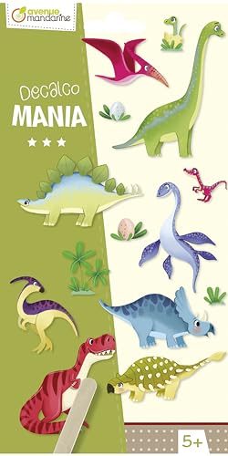 Avenue Mandarine CC047C - Packung Rubbelbilder Decalco' Mania, 2 Bogen mit 20 Rubbelbildern, für Kinder ab 5 Jahren, Dino, 1 Pack