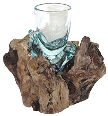 SAWA-ART Spezial Schnapsglas - Shot-Glas Likörglas auf Wurzelholz Trinkglas Pinnchen Dekoglas Designer-Glas Unikat originelle Geschenkidee für Mann, Geburtstag oder Jubiläum