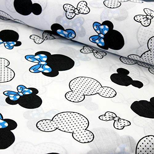 11,99€/m Maus Ohren Schleife Punkte 100% Baumwolle Baumwollstoff Kinder Meterware Handwerken Nähen Stoff (Maus Ohren Blau, 150x160cm (11,99€/m))