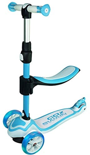 Cox Swain 2in1 Kinder Scooter TRIKY mit Leuchtrollen und Sitz, Color: Blue