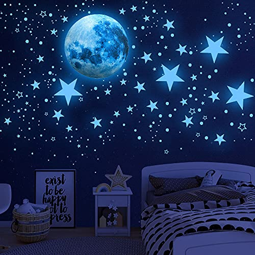 1086 Stücke Leuchtsterne Kinderzimmer Leuchtsterne Selbstklebend Sterne Leuchtend Selbstklebend Mond und Sterne Fluoreszierend Wandaufkleber Perfekt für Kinder Kindergarten Schlafzimmer Wohnzimmer