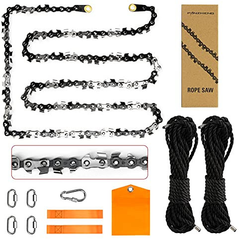 Upgrade 50 Inch High Limb Hand Rope Saw Chain Saw with 46 Feet Rope 62 Bidirectional Sharp Teeth Blades on Both Sides, Folding Pocket Chainsaw for Wood-Cutting, Camping and Field Survival Gear