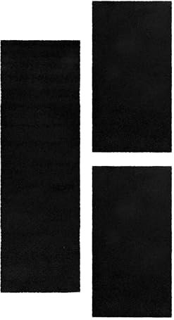 HomebyHome Bettumrandung Schlafzimmer 3 teilig Teppich Schwarz - Waschbarer Bettumrandung Teppich Läufer Set Extra Flauschig Bettvorleger Schlafzimmer Bettset:2 St. 80x150 cm | 1 St. 80x250 cm