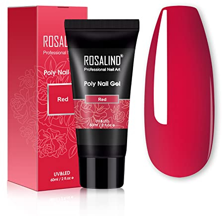 ROSALIND Poly Nail Gel, 60ML Art Acrylgel für Nägel, UV/LED Nagellack Gel Verlängerungskleber für Maniküre Reparatur Nagelverlängerung, Rot