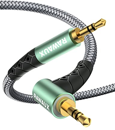 RAWAUX Aux Kabel 90 Grad Klinkenkabel 3,5mm klinke auf 3,5mm Klinke Audio Kabel Rechtwinkliges Stecker auf Stecker Kopfhörerkabel für Kopfhörer, Tablet, Laptop, Auto, Telefone, Lautsprecher (1M)