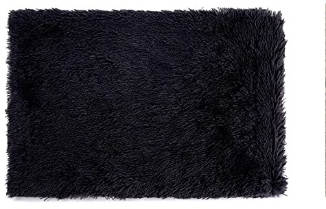 Flauschige Haustierdecke, Kunstfell, weiches Fleece, Hundedecke, 55 x 40 cm, waschbar, Welpenüberwurf, selbstwärmend, Schlafmatte für große Hunde, Katzen, Haustiere, Schwarz