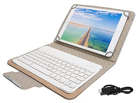 ASHATA Universal 9.7‑10.1 inch Tablet Keyboard Case,Wireless Bluetooth Removable Keyboard + PU Leather Case Cover,Travel Portable Leather Shell,Dustproof & Waterproof(golden)