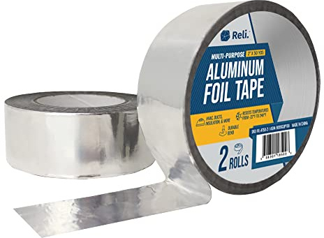 Reli. Aluminum Tape | 2 Rolls | 2 x 50 Yards Per Roll (100 Yards Total) | Aluminum Foil Tape Two Inch Wide | Foil Adhesive for Metal Repair, HVAC, Sealing & Patching Air Ducts/Duct Work | Silver