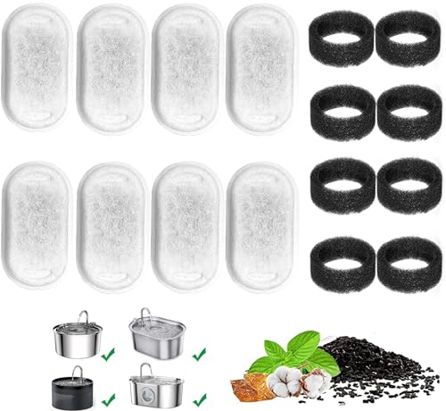 Berein Filtre pour Fontaine Eau Chat Acier Inoxydable,Filtre de Remplacement 3.2L pour Fontaine à Eau pour Chat (16 Pièces)