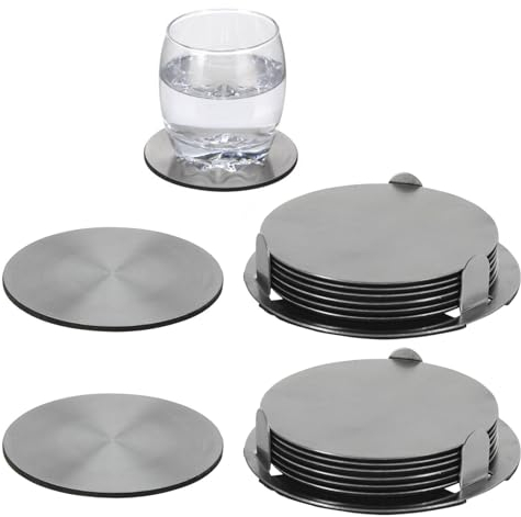 14tlg. Edelstahl Untersetzer Set Glasuntersetzer Ø 10 cm Tassenuntersetzer Inkl. Halterung Tischuntersetzer für Getränke