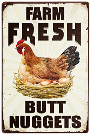 Farm Fresh Butt Nuggets Metallschild Hühnerstall-Schilder, Bauernhof-Schilder, Dekoration für Landhaus, Hühnereier, Verkauf Markt, Bauernhof, Landhaus, Outdoor-Wanddekoration, Kunst, 20,3 x 30,5 cm