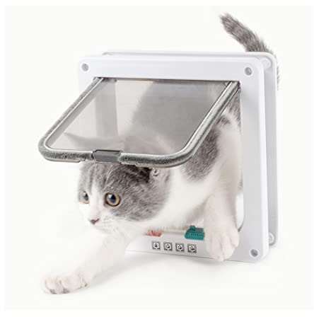 Small Cat Door 19 * 20 * 2cm,4 Way Locking Cat Flap Door,Silent Dog Door Pet Flap Easy to Install,Suitable for Cats Kitties and Kittens …