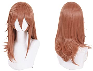 Bokerom Anime Chainsaw Man Angel Devil Cosplay Costume Wig Dark Orange Long Hair Halloween Role Play Wig with Wig Cap