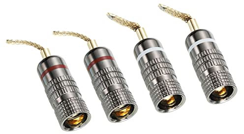 PATIKIL Flex Pin Banana Plugs Gold-Plated Insulated Red White for Speaker Wires, Sound Systems, Video Receivers, Home Theater Pack of 4