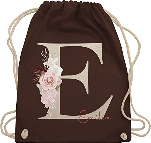 Turnbeutel Rucksack - Anfangsbuchstabe Name I Initialen personalisiert - Unisize - Braun - jga taschen schulkind beutel buchstaben e stoffbeutel sporttasche mädchen turnsack kindergarten buchstabe