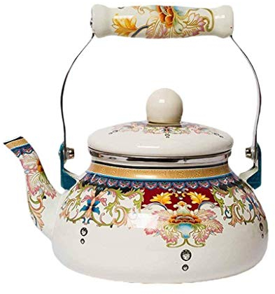 Hervidor eléctrico 2.5 Quart Esmalte en Acero Tetera Floral,Tetera esmaltada grande de porcelana,tetera de agua caliente colorida para la placa de cocina,Pequeño diseño retro clásico,B