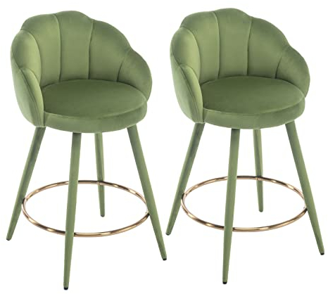 chairus Barhocker aus Samt 2er Set Modern Barstuhl mit Beinen Gepolstert Tresenhocker für Küche Bar (Grün-2)
