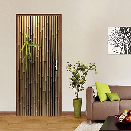 poster tür 40x120cm(15.74 inches * 47.24 inches) Bambus Blätter Türtapete Wandbild Selbstklebend Art Decals urwald Haus Dekoration Türfolie TürPoster Fototapete PVC Wasserdicht Abnehmbar zimmer