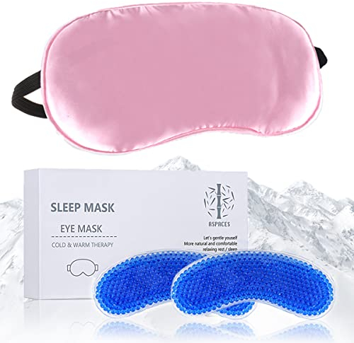ASPACES Augenmaske Kühlend, Gel Kühlmaske Kalt Therapie Wiederverwendbare mit 2 Augen Kühlpads, Schlafmaske aus Seide für Geschwollene Müde Augen, Augenringe, Migräne, Entspannung, Nickerchen(Rosa)