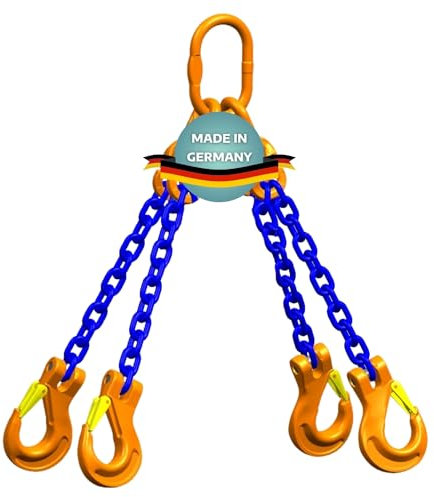 AWOTEX Vierstrang-Kettengehänge 10 mm GK 10 I 2,5 m Lange Anschlagkette für die Baustelle I Bagger-Zubehör I Traglast 8000kg (0°-45°) & 6000kg (45°-60°) nach EN818-4 I Kettengehänge 4-Strang