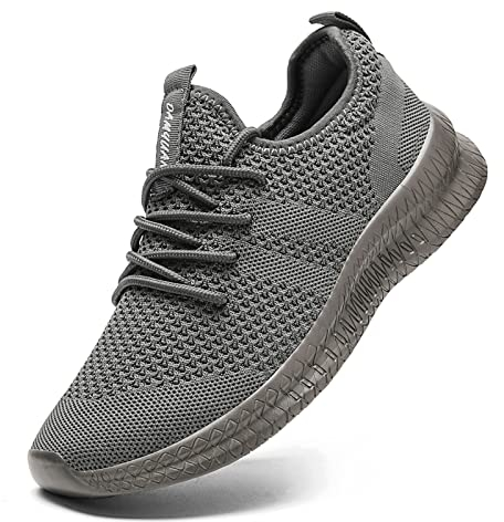 FUJEAK Herren Walkingschuhe Turnschuhe Fitnessstudio Sportschuhe Sneaker Running Tennis Schuhe Freizeit Straßenlaufschuhe Fashion Leichtgewichts Atmungsaktiv Schlüpfen Schuhe Dunkelgrau 50