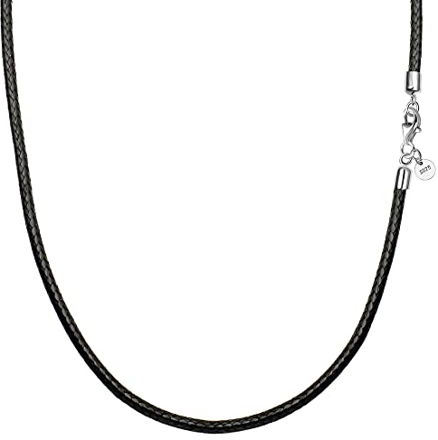 Viwind Lederkette 925 Silber Verschluss Geflochten Kunstleder Halskette 2.5mm breit Damen Herren Kette für Anhänger charm 45-60cm wählbar DIY Lederschnur (55cm, Schwarz)