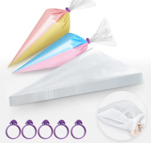 absolove Spritzbeutel Einweg Doppeltasche, 100 Stück 39x21 cm Groß Einmalspritzbeutel mit 5 Gummibänder Für Dekorieren von Gebäck, Keksen, Hausbacken
