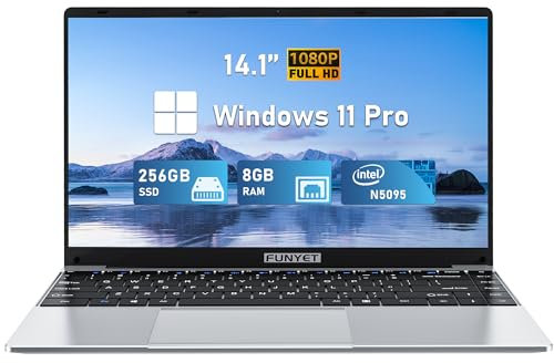 FUNYET 14 Inch Laptop Computer, Notebook, 8GB RAM 256GB SSD, Intel Celeron N5095 Processors, FHD 1920 x 1080, Supports 180 Angle Opening, Windows 11 Pro