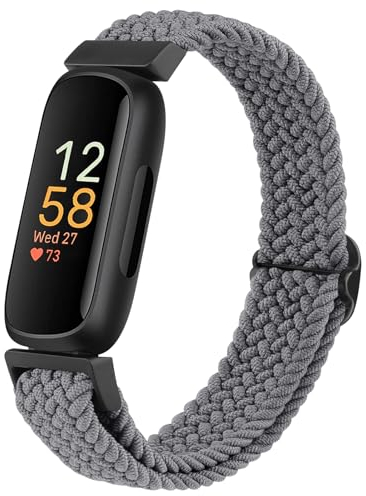 Amzpas Armband für Fitbit Inspire 3/2/HR/Ace 2/3, Nylon Verstellbares Geflochtenes Ersatzarmband, Grau