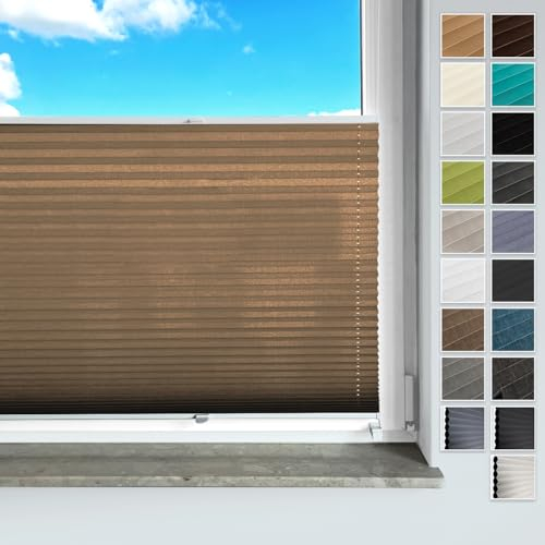Rollmayer Plissee ohne Bohren, mit Klemmträger Plisseerollo Faltrollo Sichtschutz und Sonnenschutz für Fenster und Tür (Vigo Beige,B25cm x H100cm)