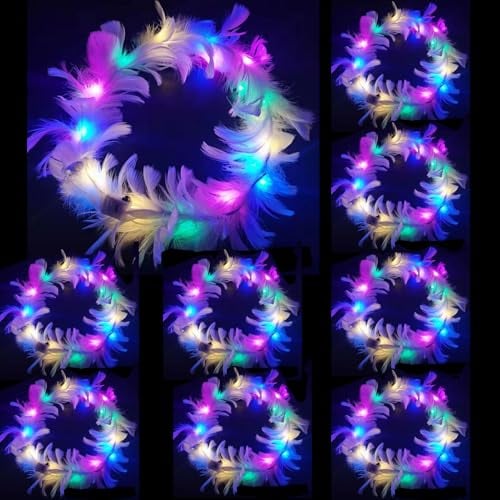 10 Stück LED Feder Stirnbänder,LED Federkranz Stirnband, LED Feder Stirnband, Lichterke mit Federn, LED Haarreif Stirnband, Leuchtender Kopfschmuck, Party-Haarschmuck Für Frauen Und Mädchen