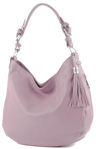 modamoda de T200 Damen Leder Schultertasche Henkeltasche handmade in Italy, Farbe:Flieder