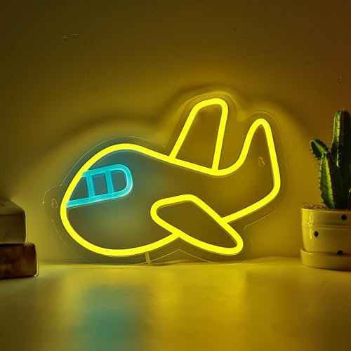 CoolGift Mart Flugzeug Neon Schild, dimmbare LED Neon Wandleuchte, für Schlafzimmer Wohnzimmer Spielzimmer Haus Geburtstag Geschenk für Kinder Teenager Jungen