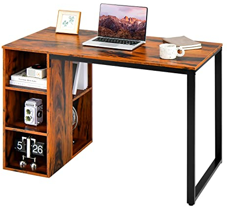 LIFEZEAL Schreibtisch mit Regal, Computertisch mit Aufbewahrung, Bürotisch Holz, Arbeitstisch Computerarbeitsplatz für Home Office, 115 x 59,5 x 75 cm, Vintage-Stil (Rustikales Braun + Schwarz)