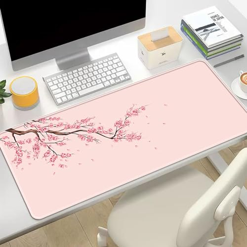 Hixingo Motif Sakura Tapis de Souris XXL/XL/L, Tapis de Souris Gamer, Tapis Souris avec Bords Cousus, Tapis de Souris en Base Antidérapante, Convient pour Maison et Bureau (800 * 300 * 3mm,Rose)