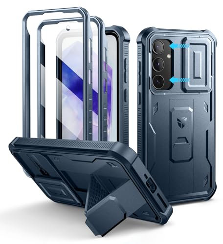 Dexnor for Samsung Galaxy A35 5g Case with Built-in Slide Camera Cover & Screen Protector & Kickstand, Heavy-Duty Shockproof Rugged Case Full-Body Bumper Protective - Navy Blue