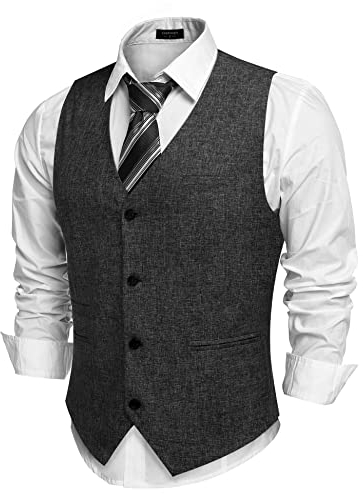 COOFANDY Gilet décontracté pour homme, col en V, formel, business, fête, mariage, costume traditionnel, Noir , M