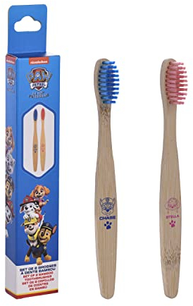 Paw Patrol - Kinderzahnbürste aus Bambus [2x2er-Set] - Schonend für das Zahnfleisch - 100% BPA-frei - Bambuszahnbürste-Umweltfreundliche Handzahnbürste