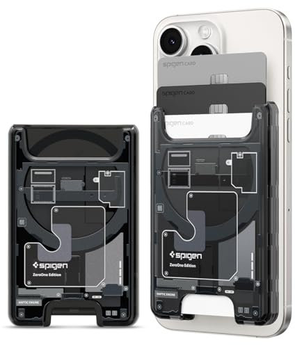 Spigen Ultra Hybrid MagFit Porte-Cartes Magnétique Conçu pour MagSafe Compatible avec Les modèles iPhone 16/15/14/13/12 MagSafe Wallet - ZeroOne Noir