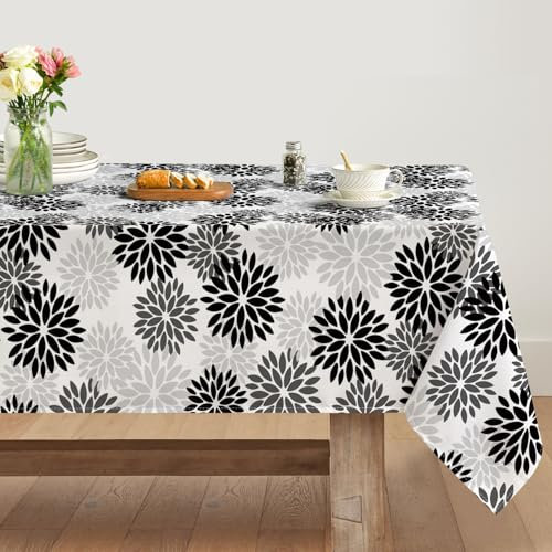 Artoid Mode Blumen Schwarz Dahlien Herbst Tischdecke 140x220 cm, Saisonnal Fall Fleckschutz Tischwäsche Küche Dekoration Urlaub Party Dekor