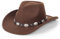 Eohak Western-Cowboyhut für Damen, mit Nieten, breite Krempe, Fedora-Hut mit Gürtelschnalle (Größe: M), Kaffee – runde Nieten, Medium